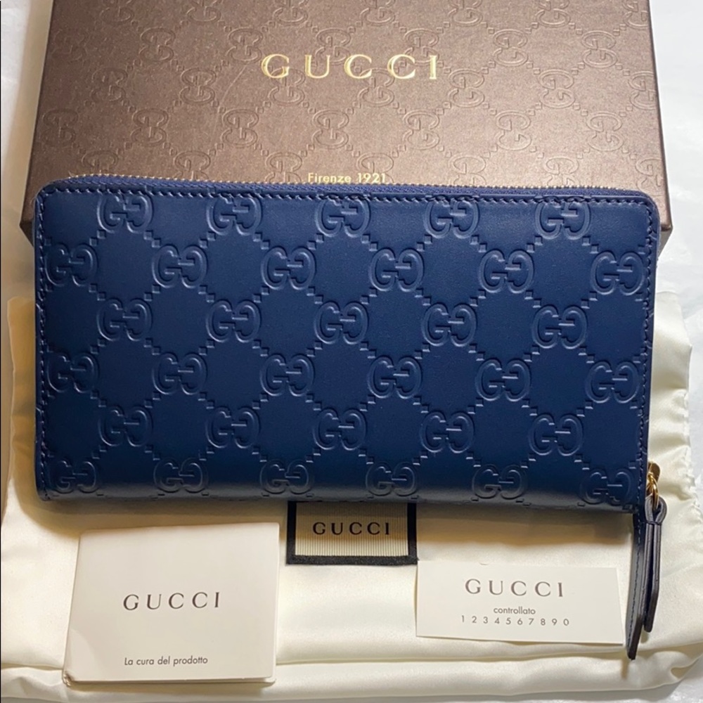 Gucci Guccissima Signature Continental Wallet Blue - Picture 1 of 8